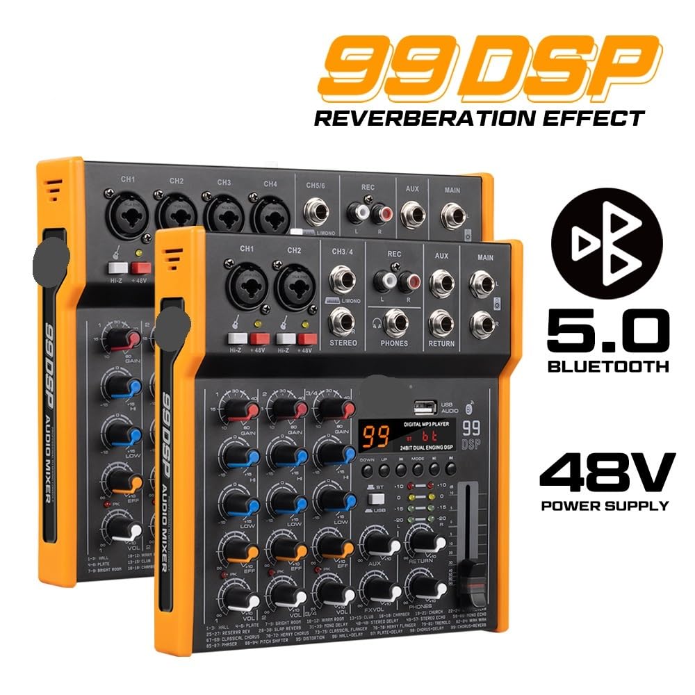 Mesa Mezclas DJ, R4/R6 Mezclador multiaudio de 6 canales 99DSP Controlador de DJ estéreo Salida de 6,5 mm Tipo-c(R4)