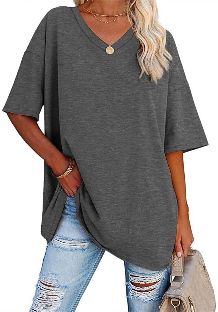 Tomwell Girls’s Oversize Quick Sleeve T-Shirt with V-Neck Informal Free Fundamental Summer season Tops Half Sleeve Tunic Tee Shirts Girls Good Vibes Printed Informal Tops Shirt