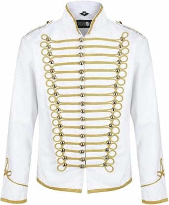 Ro Rox Military Steampunk Hussar Parade Jacket - White & Gold -Large