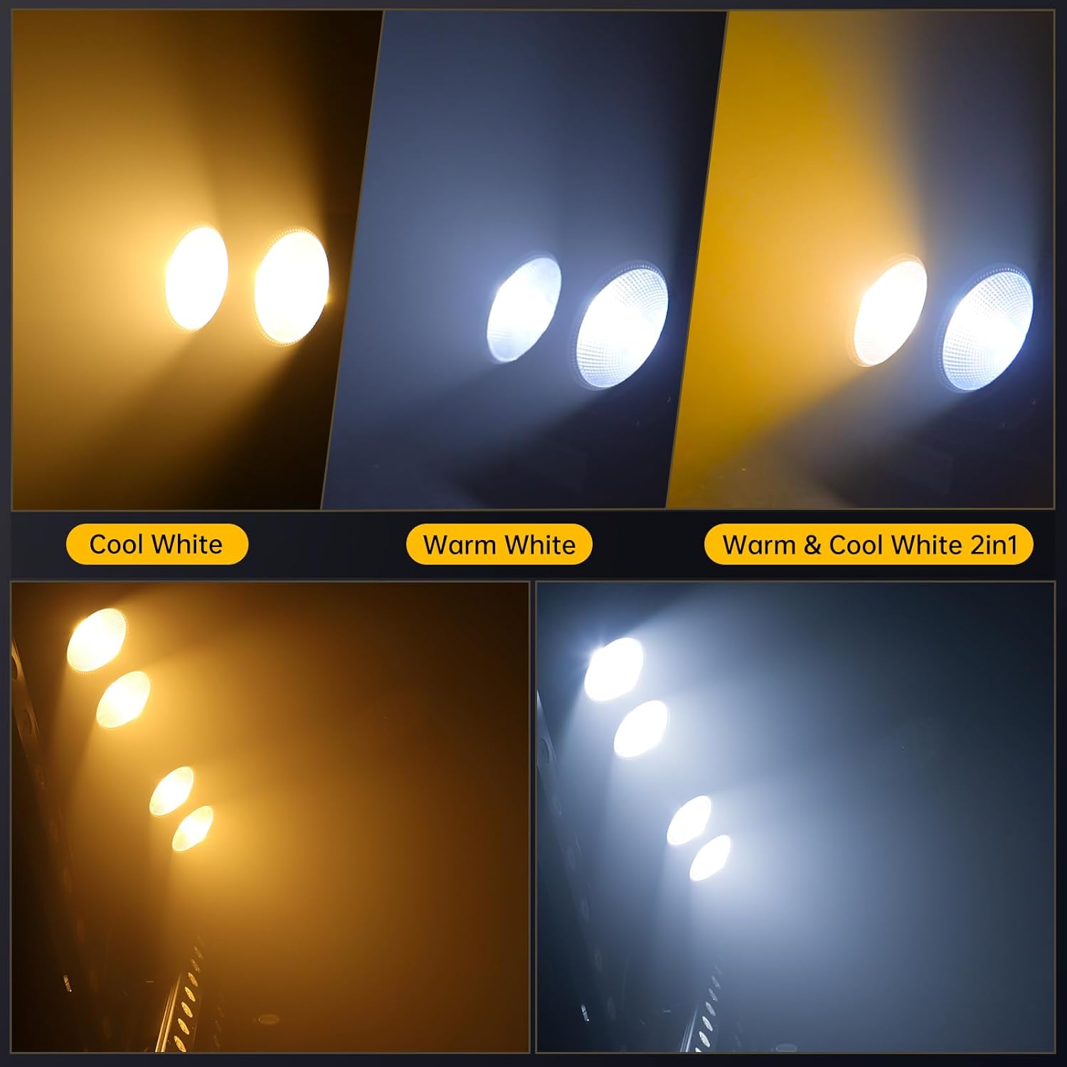2 Eye 2x100W Warm Cool White 2in1 LED Par Stage Spot Light, 200W DMX Sound Activated Control Cob Blinder Stage Spotlight for Theater Wedding Church Live Show Audience