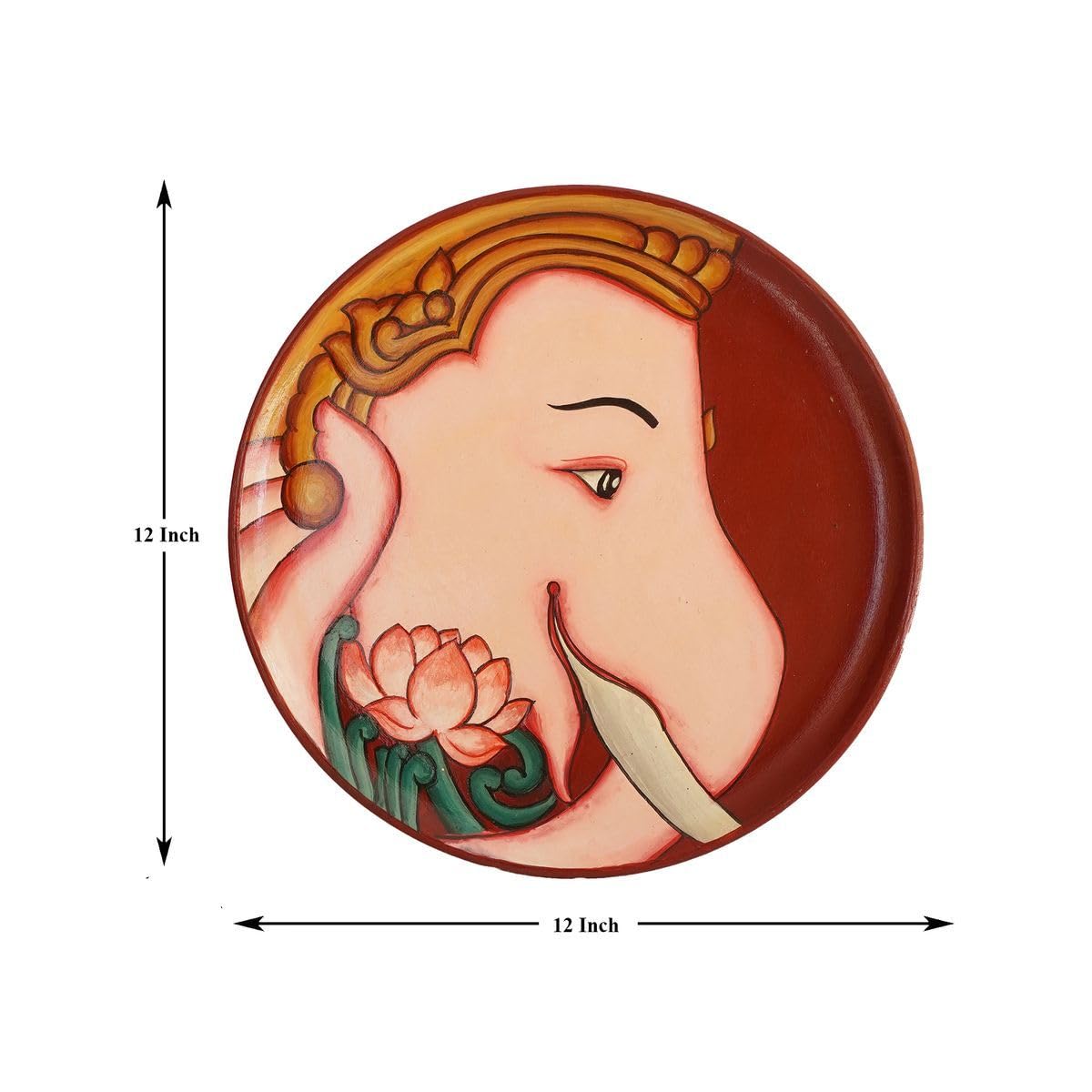 Tarang Arts Ganesha with Lotus Hand Painted Wooden Wall Hanging Plate - Mango Wooden Plate | Decorative Wooden Wall Art for Home Decor, Living Room, Office, Temples, Wall Plates, Gifts (12x12 Inch) 1