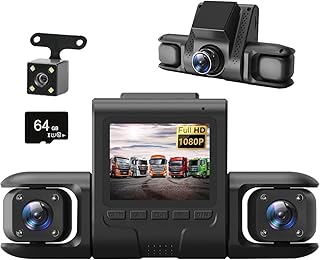 TIISIFANG - Cámara de tablero de 4 cámaras para automóviles, sistema de cámara de automóvil de 64 GB con 1080P Full HD, gran angular de 170°, visión nocturna, monitor de estacionamiento, grabación en