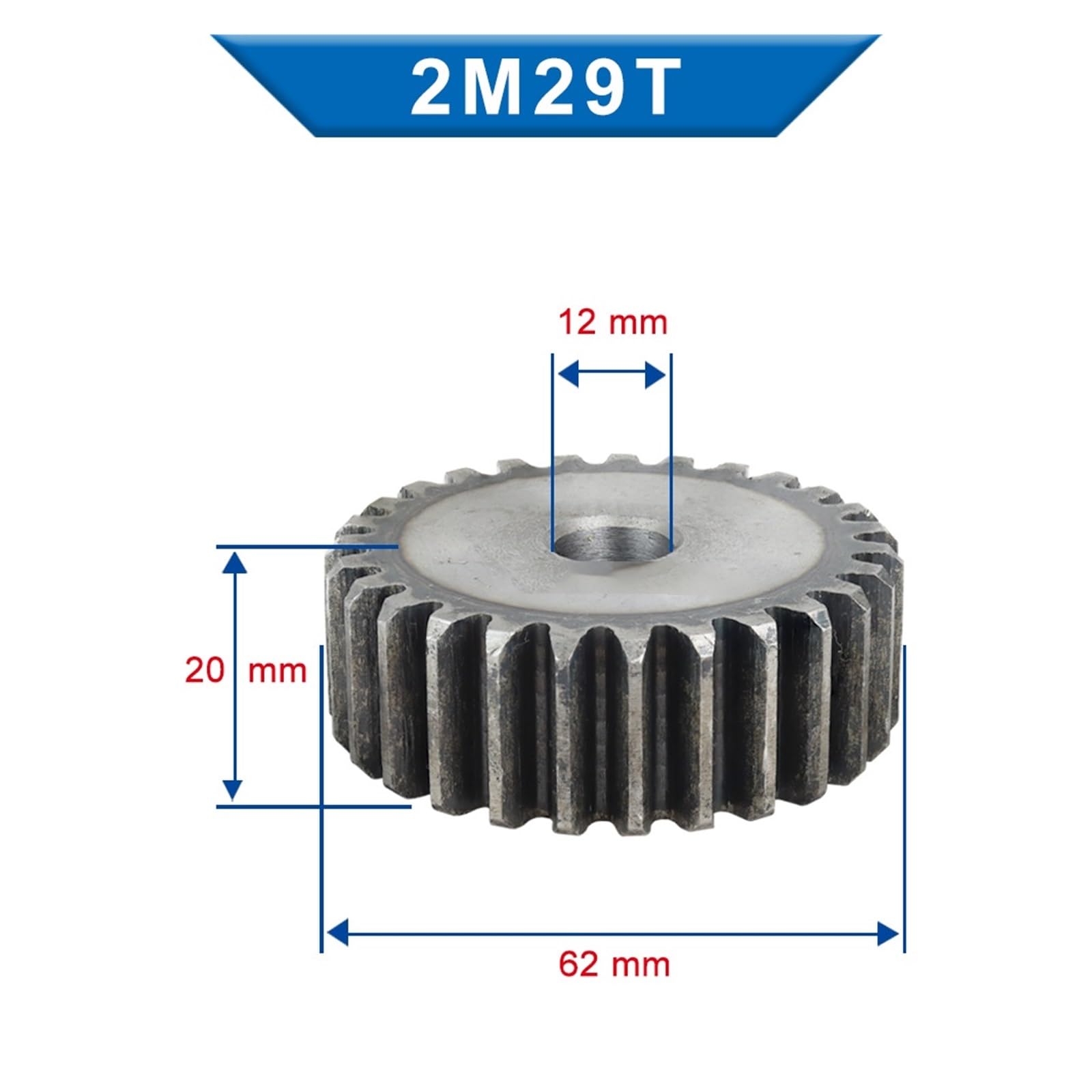 Bevel Gear Pinion Hardware Mechanical 1pcs 2M Gear 26/27/28/29T Process Hole12mm Gear Wheel Low Carbon Steel Pinion Gear Total Height 20mm(29 Teeth(Bore 12mm))