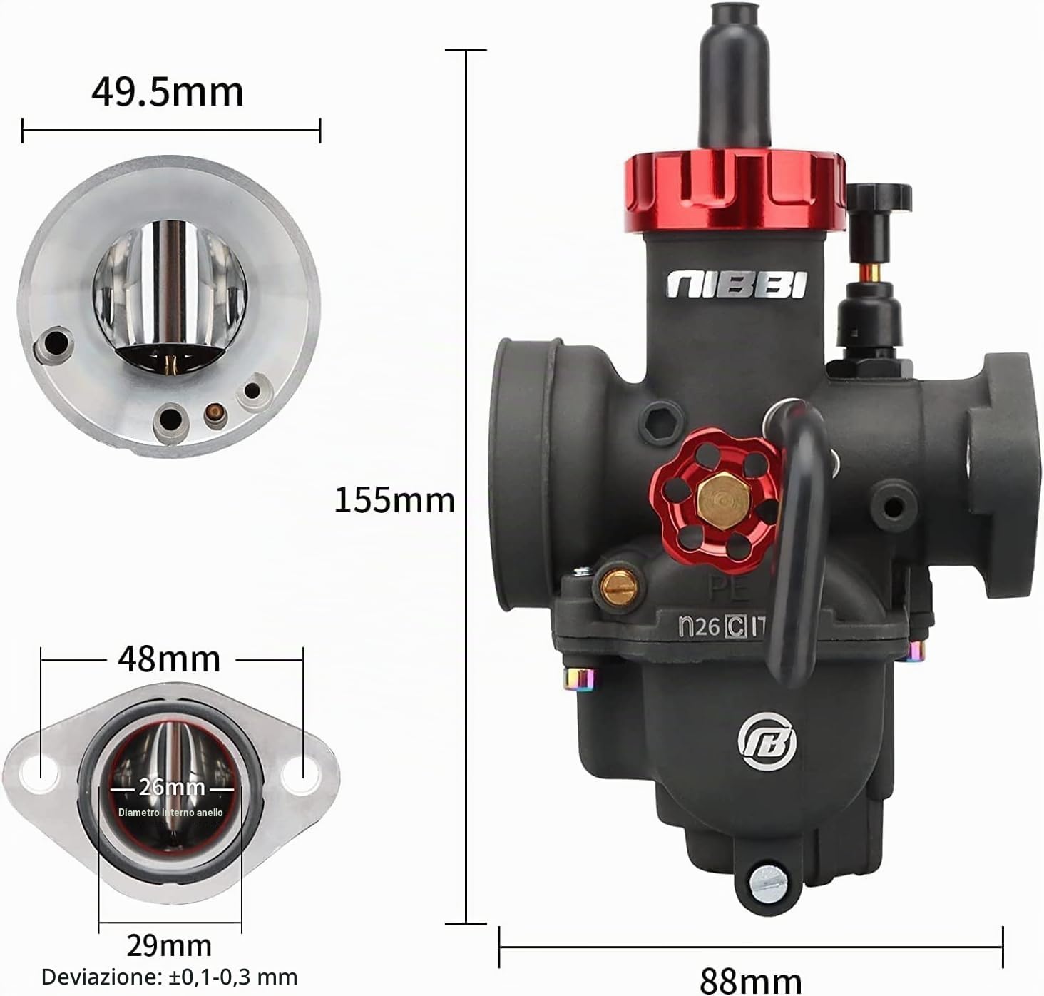 NIBBI Carburatore PE26MM Adatto 150cc-200cc Flangia Motore Moto Con Jets Carb Per Yamaha Kawasaki Suzuki Apollo Dirt Bike Mini Bike