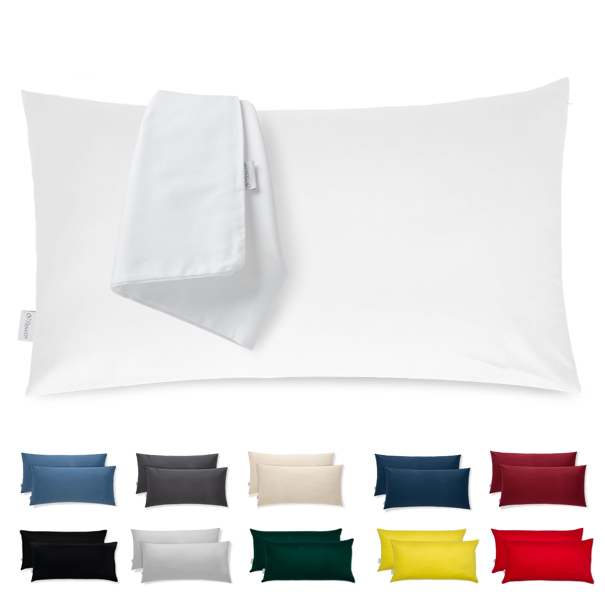 Flowen Federe Cuscini Letto Matrimoniale e Singolo 40x80 Set 2 Copricuscini 100% Cotone Effetto Seta Tessuto Morbido Anallergico Antiacaro Traspirante Coppia Fodere Rettangolari Lavabili in Lavatrice