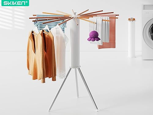Miniatura 7 de SKIKEN Estante de secado de trípode cilíndrico, trípode plegable de pulpo para ropa, soporte de lavandería plegable, maestro de ahorro de espacio,