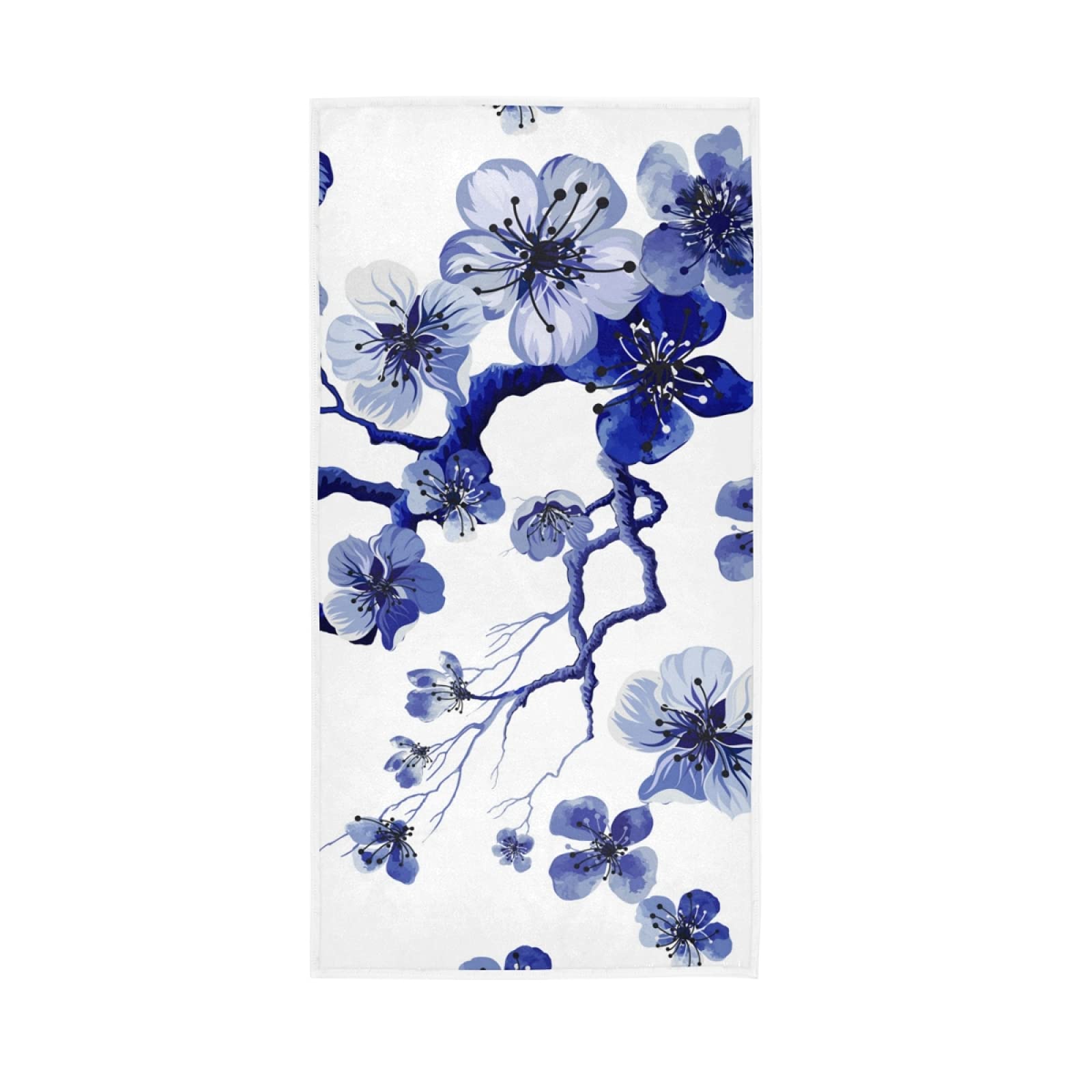 HUYGD Blue Watercolor Cherry Blossom Flowers Branch On White Soft Hand Bath Towel 30" x 15" Thin Fast Drying Absorbent Soft Towels for Kitchen Gym Spa Hotel Beach