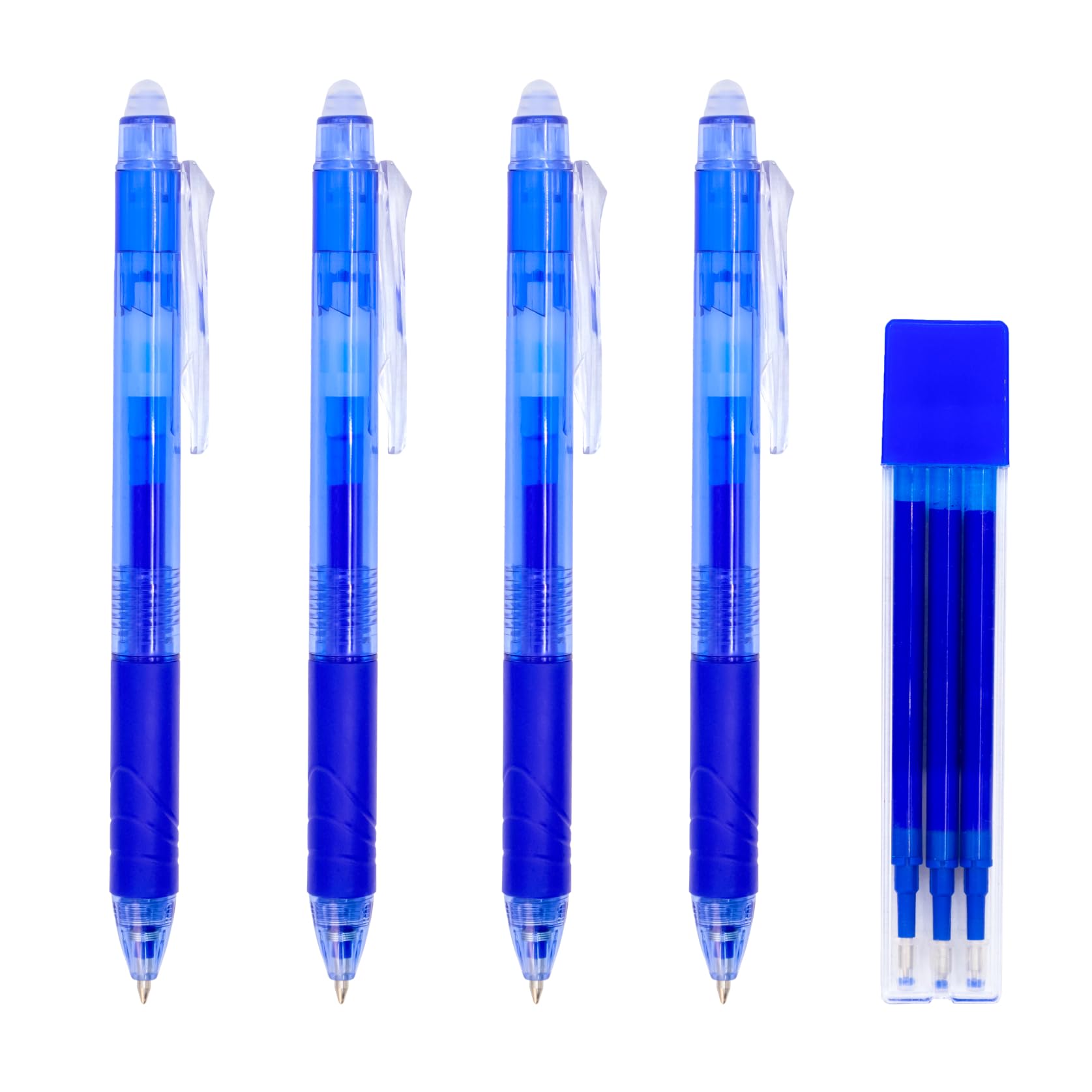RAYLU PAPER® - Pack of 4 Retractable Erasable Pens and 3 Refills, with Hybrid Gel Ink, Blue and 0.7mm Stroke (4 Pens + 3 Refills)