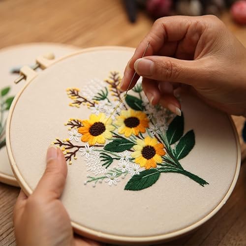 Miniatura 8 de Kit de bordado para principiantes, kits de punto de cruz para adultos, manualidades, 3 piezas, patrón de bordado, hilo de bordado de tela y agujas,