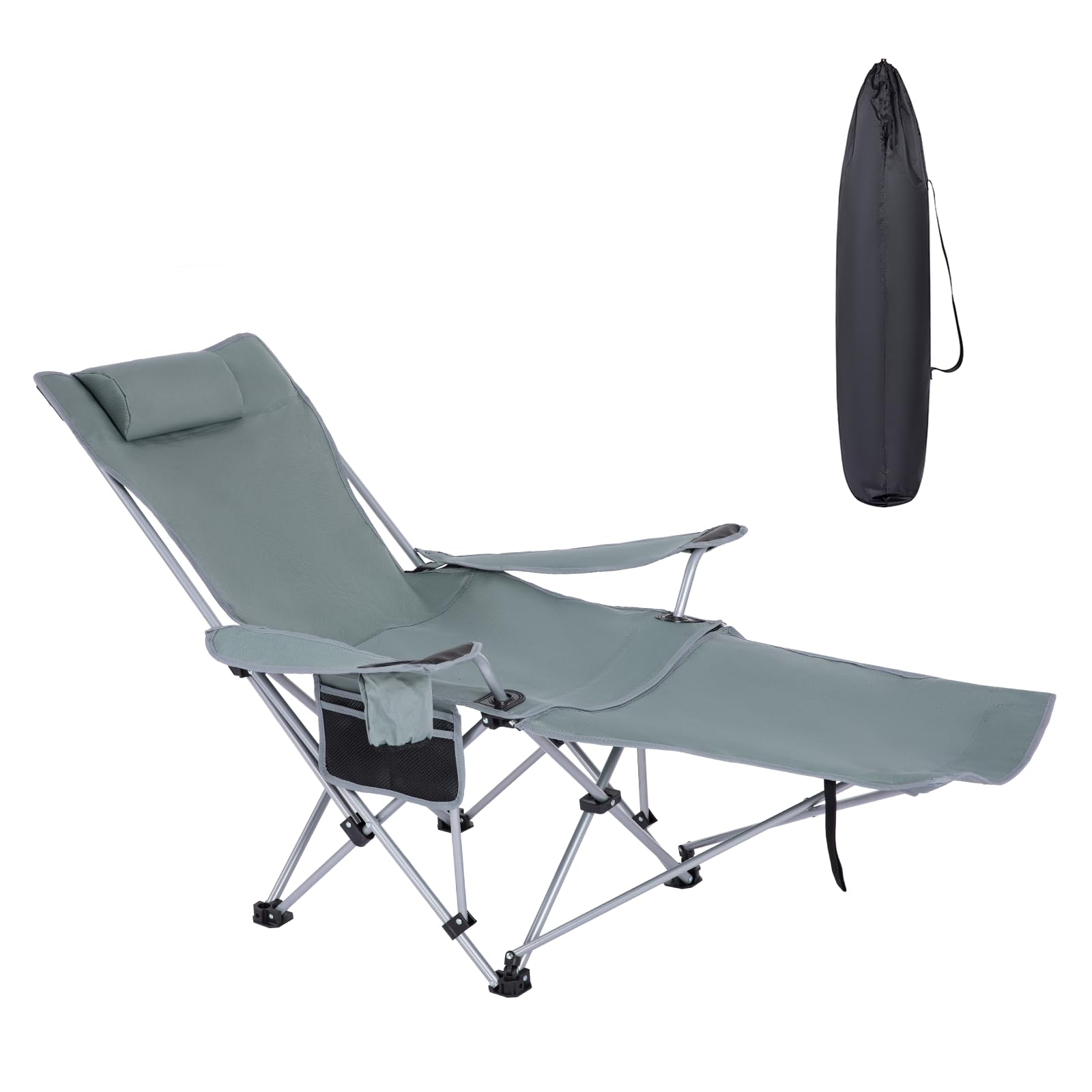 camping chairs foldable portable lawn beach fishing chair with removeable footrest for adults, grey