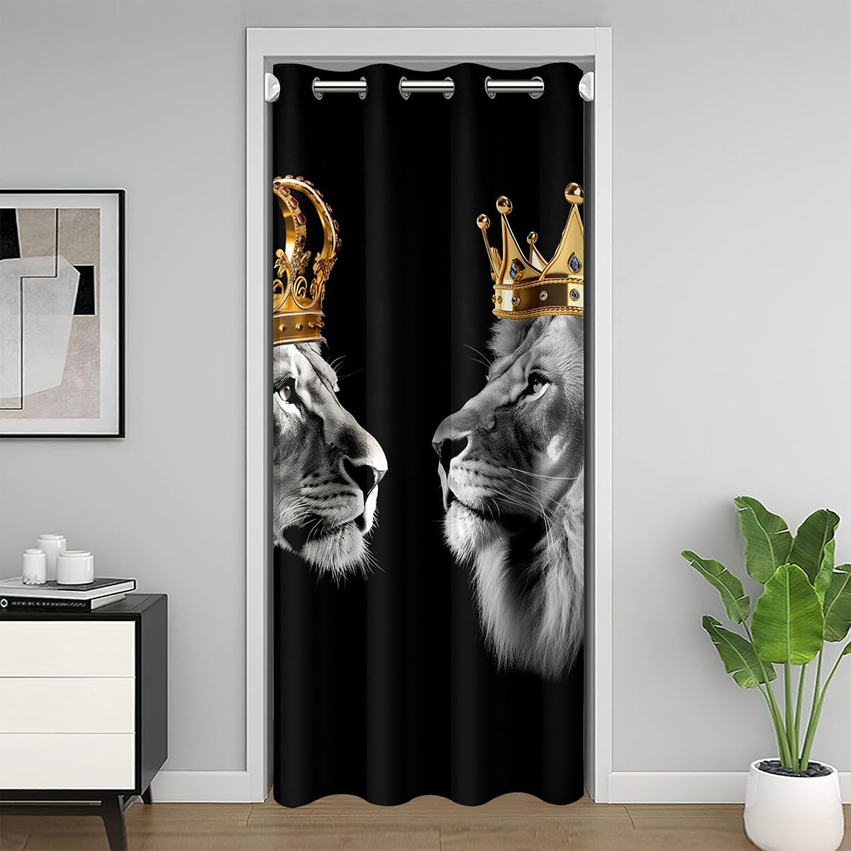 richhome 3D Wild Animal Door Curtain34 W X80 L African Lion Leopard Wildlife Decor Doorway Curtain Privacy For Kids Teens Adults Golden Crown Abstract Gray Animals Drape For Bedroom Doors Windows โ image 1