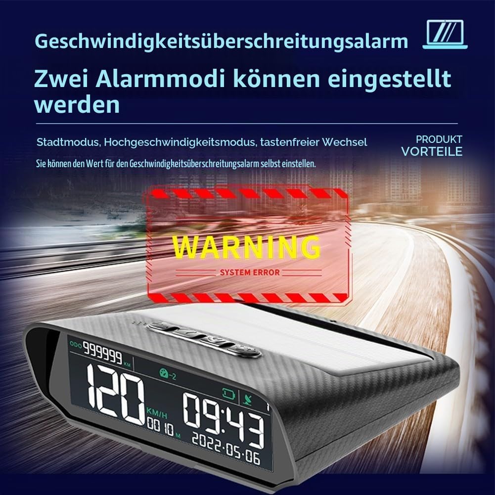 Auto Digital Head-up Display X100 mit Solar USB Power Fahrzeug GPS HUD für Geschwindigkeitsalarme Müdigkeit Fahrerinnerung Kompatibel mit allen Modellen