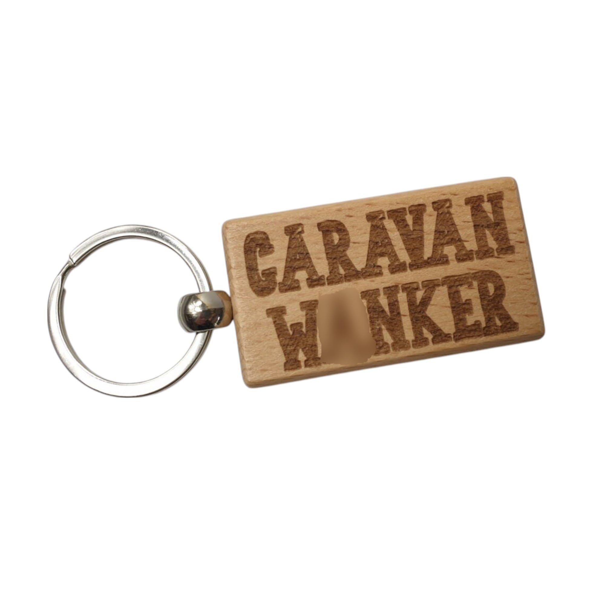 Decalarama Brown Caravan Keyring Gift W*Nker Cute Rude Engraved Wooden Key Fob Chain Fun Novelty Nice Owner Present