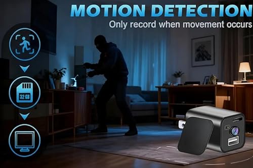 Miniatura 4 de Cámara inteligente inalámbrica espía pequeña con cargador USB discreto con grabación en bucle y detección de movimiento, mini cámara secreta montada