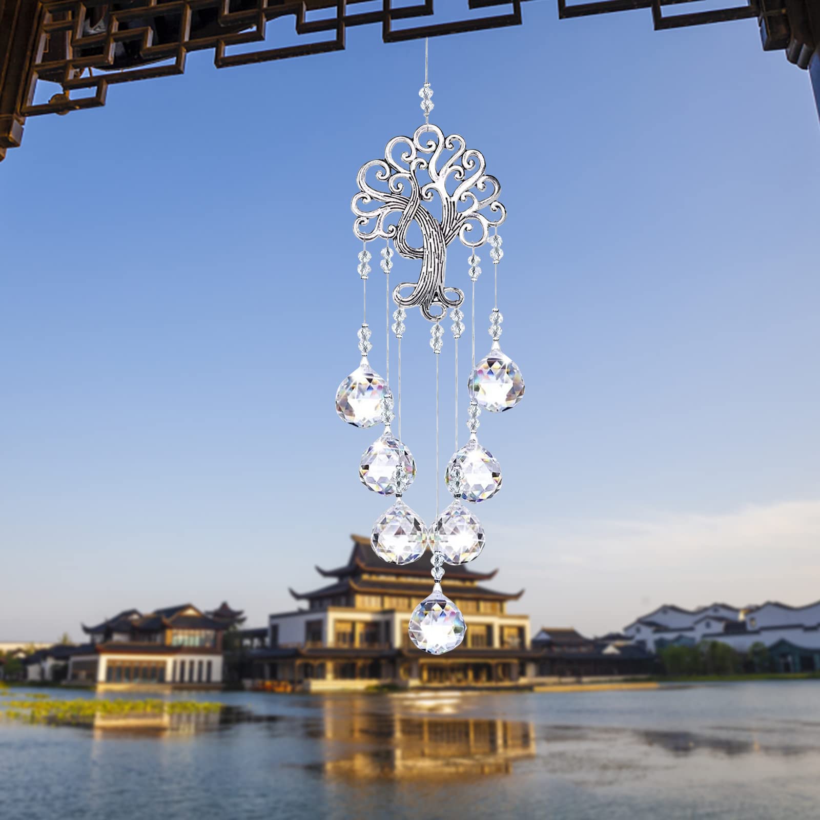 Carillon éolien En Cristal En Métal, Ornement Suspendu Fait à La Main