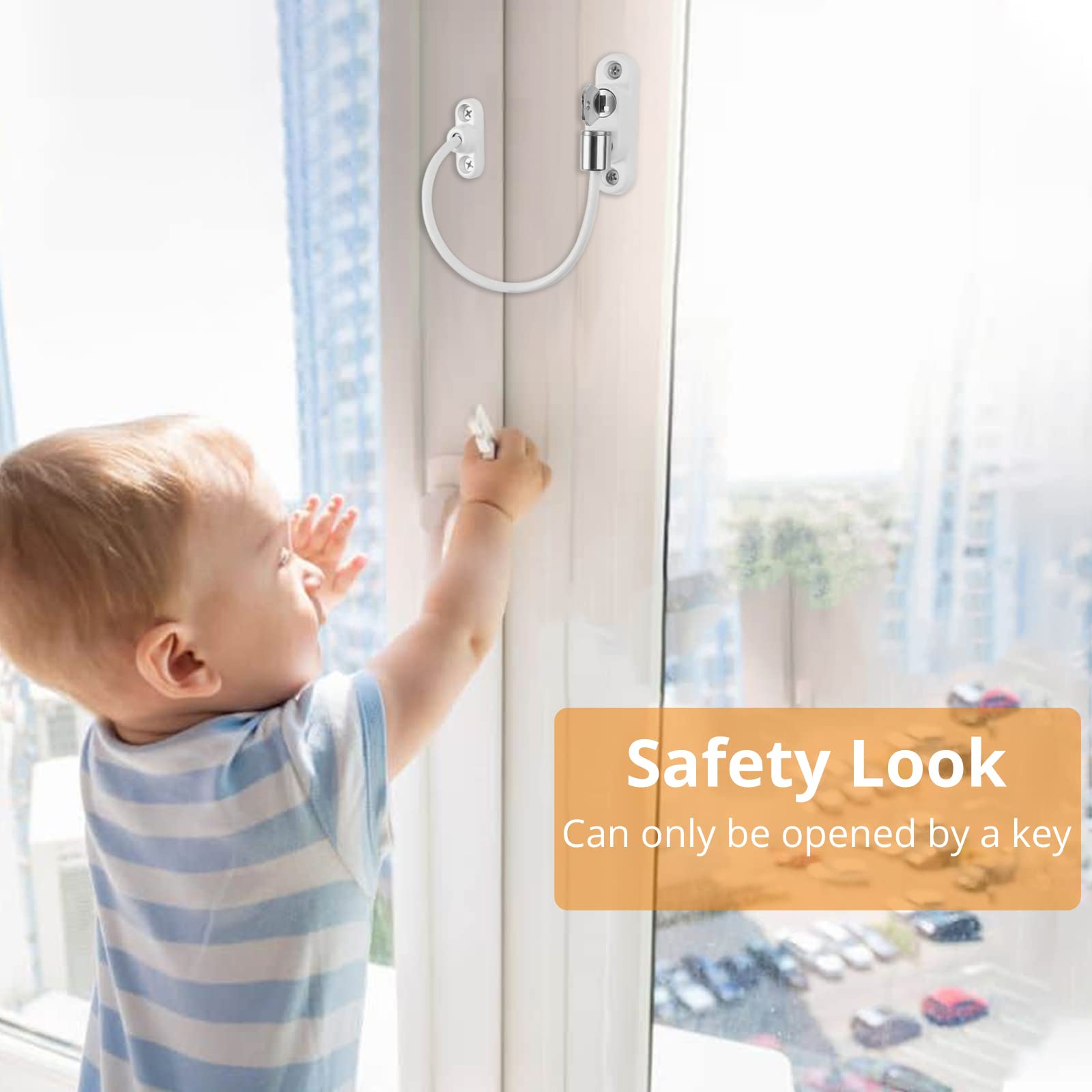 Neoteck 4PCS Cavo Limitatore di Apertura Porta e Finestra UPVC con Blocco Serratura di Sicurezza per Bambini Sicurezza di Finestra Include con Chiavi e Viti