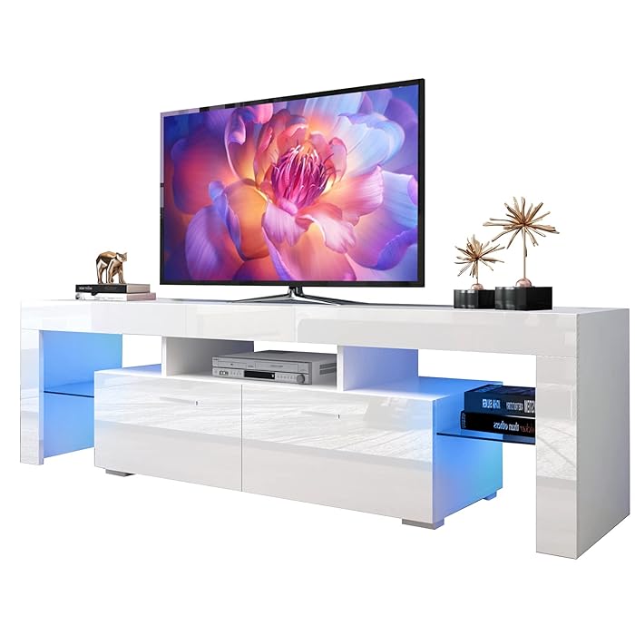 Buy SSLine Glossy LED TV Stand with 16 Colors RGB LED Lights,Modern