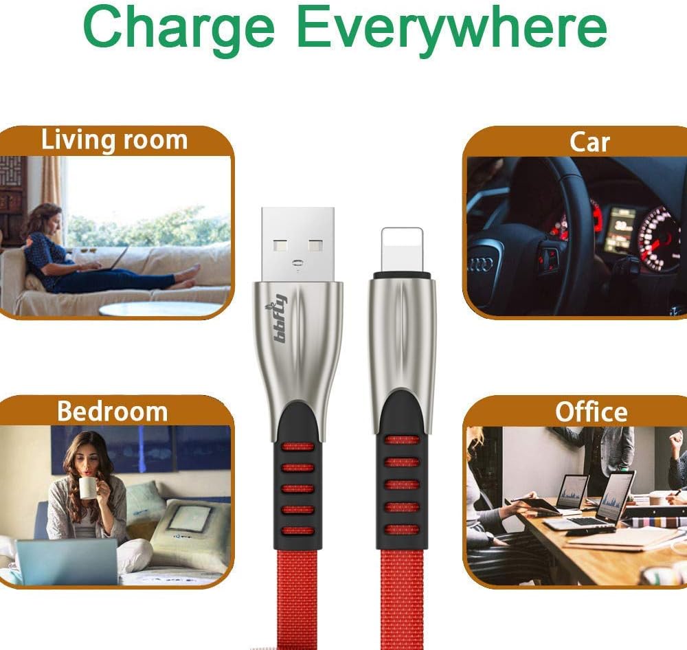 Phone Charger Cable 6 Pack Multipack 1/3/3/6/6/10 FT,Charging Cords, Long Fast Lighning Cable Cords Set, Unbreakable Nylon Sync Charger Cords for Phone XS Max/XR/8/7Plus/6S/6 Pad Charger