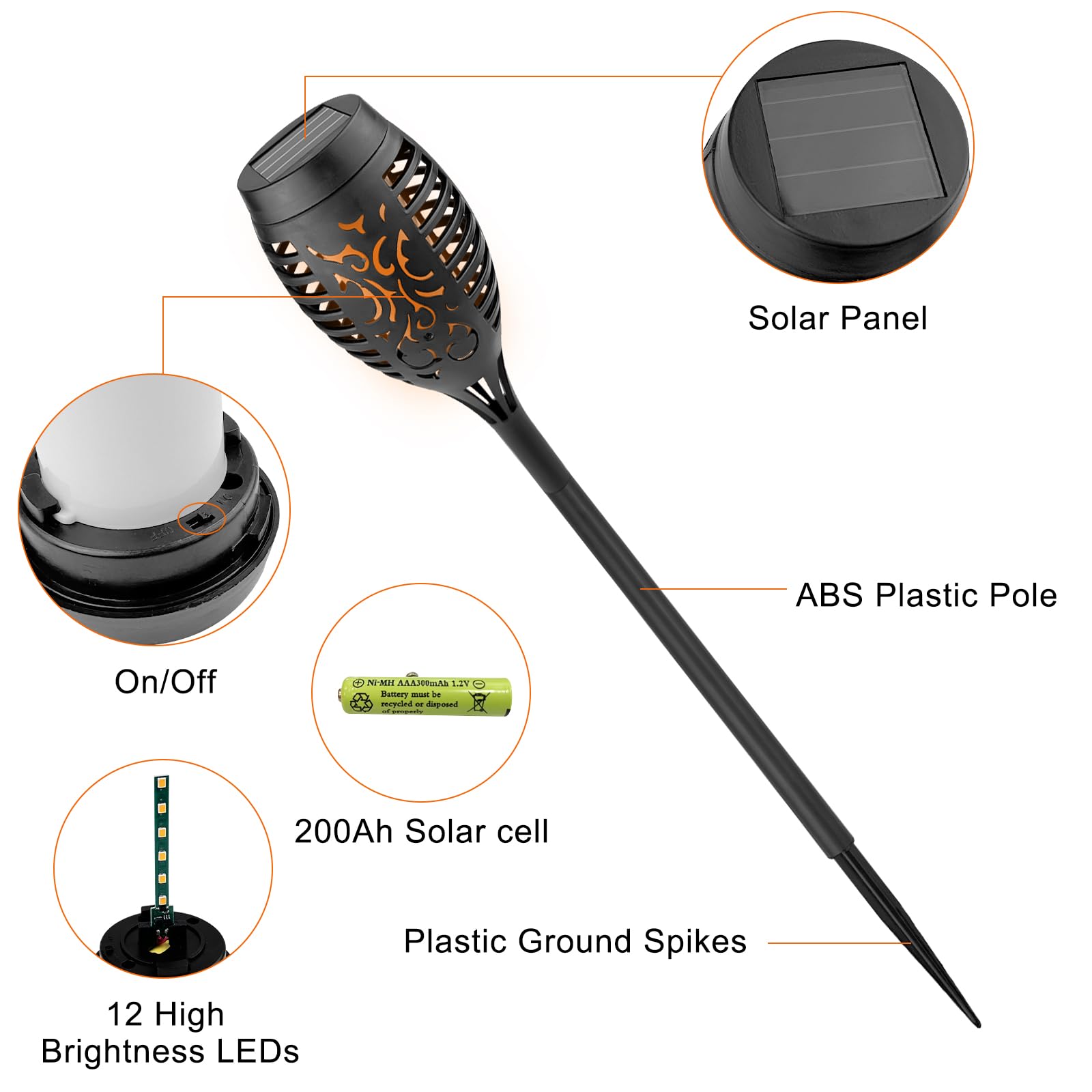 Luci Solari Da Giardino A Fiamma - 8 Pezzi, IP65 Impermeabili, Effetto Fiamma Tremolante LED