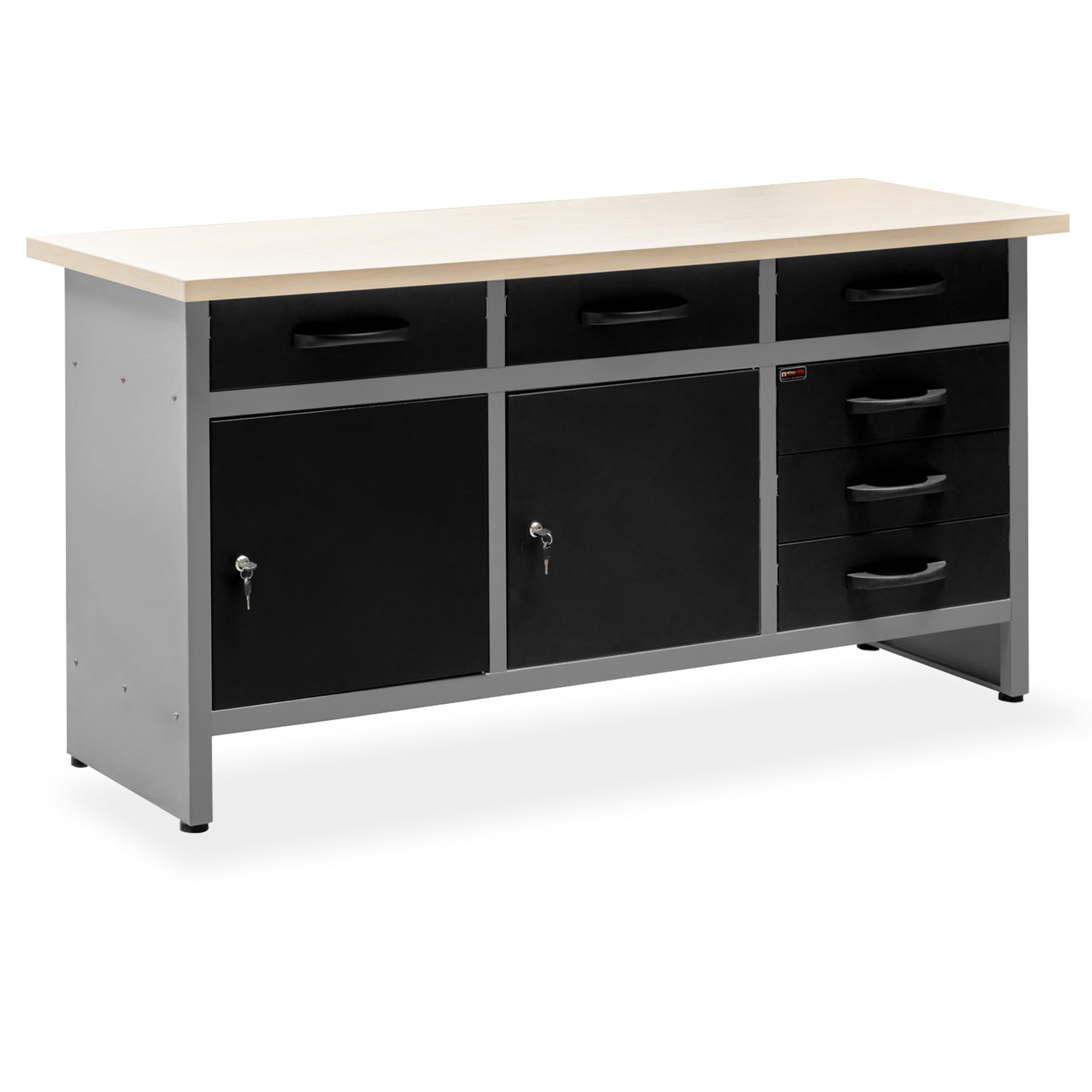 METALLMOBELL - Etabli Atelier Garage, 160x60x84cm, avec Tiroirs et Armoire Verrouillable | Table de Travail Bricolage, Établi Atelier, Meuble Garage MB010G