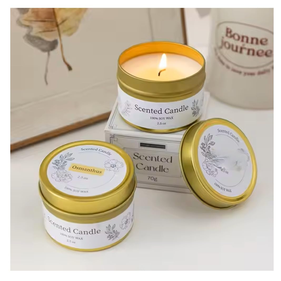 SPHINX Candles for Decoration | Soy Wax Scented Jar Candle in Tin Container – 70g | Long-Lasting Smokeless Aroma for Home Decor & Table Centerpiece | Up to 16 Hrs Burn, Festival & Gifting-(Osmanthus)