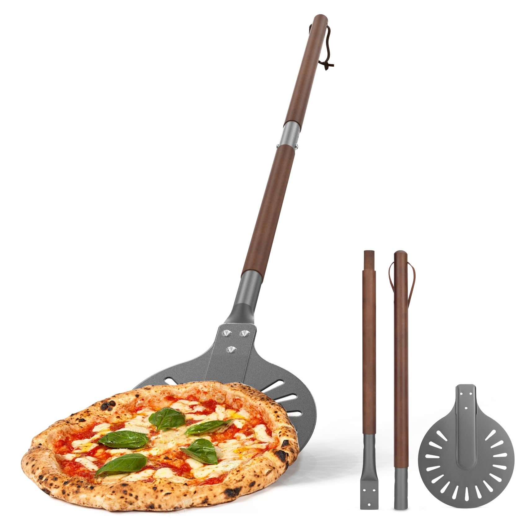 Mimiuo 122 cm Pelle à pizza en Aluminium pour Retourner, Pelle Retournement Ronde pour Tourner Pizzas, Accessoire pour Four à Pizza
