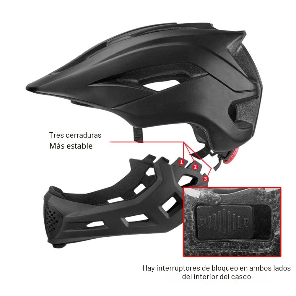 Casco de bicicleta integral 2 en 1 para niños, casco ligero de seguridad BMX con protector de barbilla desmontable para edades de 5 a 10 años