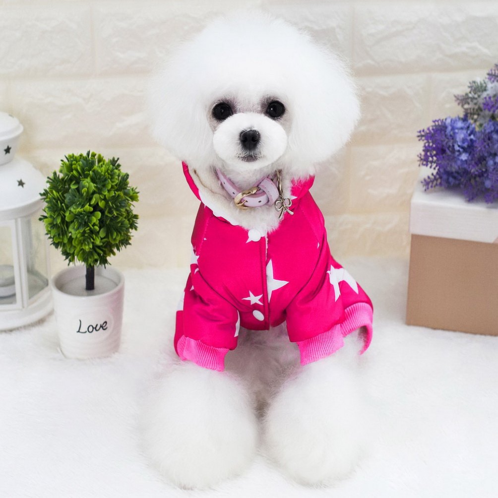 SELMAI Snowsuit for Small Dogs Fleece lined Star Belt Hooded Jumpsuit Four-legs Pants Winter Coats Puppy Doggie Chihuahua Apparel Clothes Outfits Pink XXL - Image 4