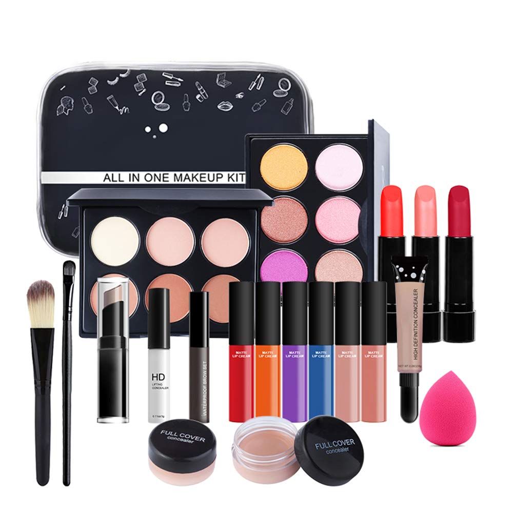 20Pcs Professional Makeup Set Portable Travel All-in-One Cosmetic Set Eyeshadows Highlighter Lipstick Blush Brushes for Girls Women