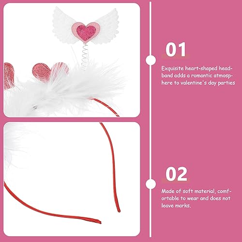 Miniatura 4 de LUOZZY Valentine Headband Pink Heart Headband Valentine Angel Wing Heart-Shaped Headpieces Valentines Day Hair Accessories