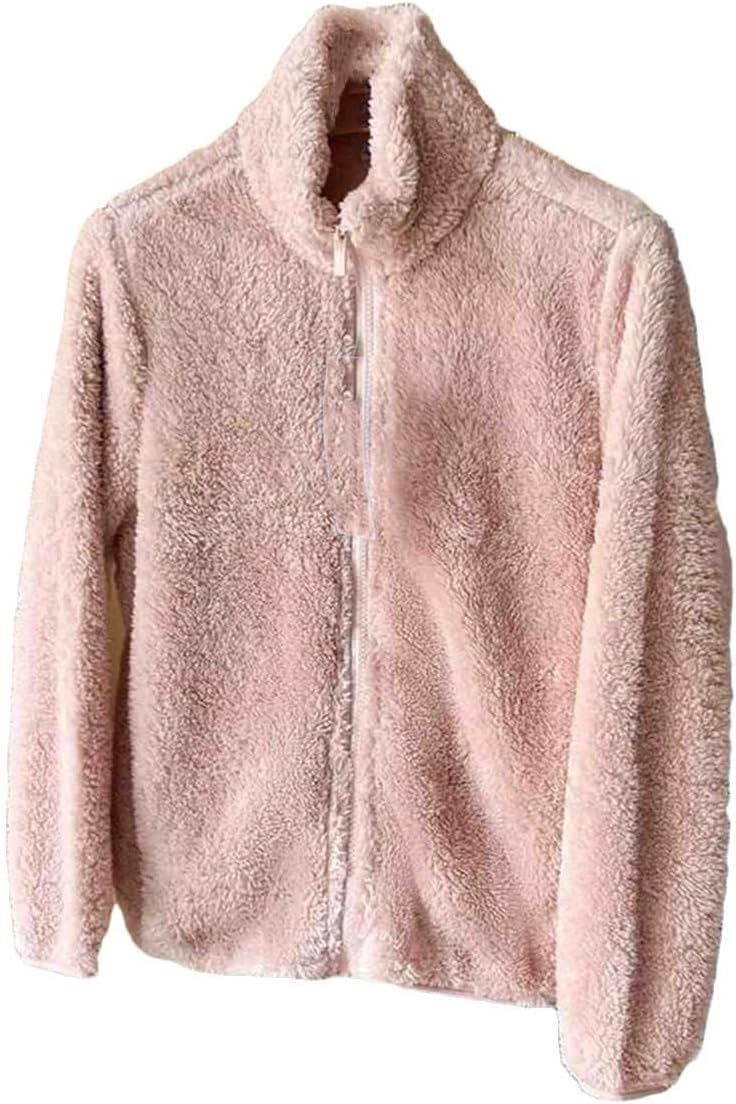 Women's Winter Coral Fleece Jacket - Stand Collar Zipper Warm Polar Fleece Thick Casual Short Outerwear