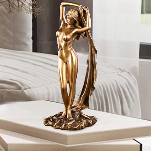 Miniatura 4 de PHILISENMALL Figura femenina desnuda de resina, estatua de mujer desnuda con acabado de latón, estatua de mujer desnuda para el hogar, figura
