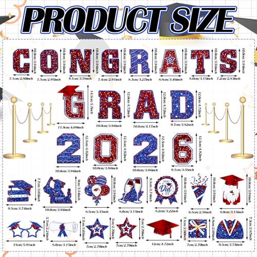 Image of Landhoow 30 Pcs Graduation Car Magnets 2026 Senior Graduation Car Decoration Bumper Sticker Congrats Grad Magnet Magnetic Refrigerator Decal for Grad Parade Party Supplies(Red, Blue)