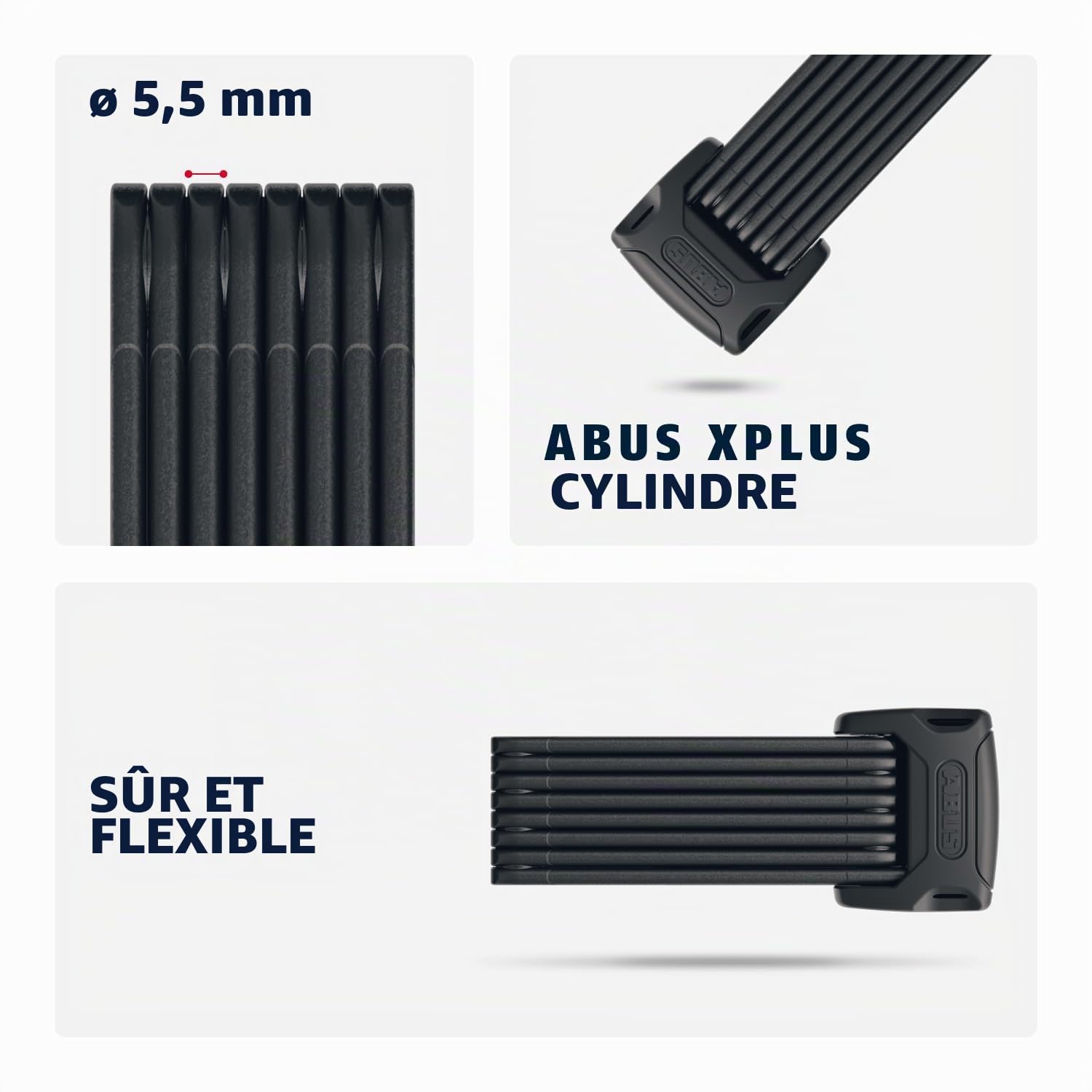 ABUS Antivol pliable Bordo 6000K avec support de serrure SH - Antivol vélo avec cylindre XPlus pour une haute protection contre les manipulations - Niveau de sécurité 10 - Longueur 120 cm