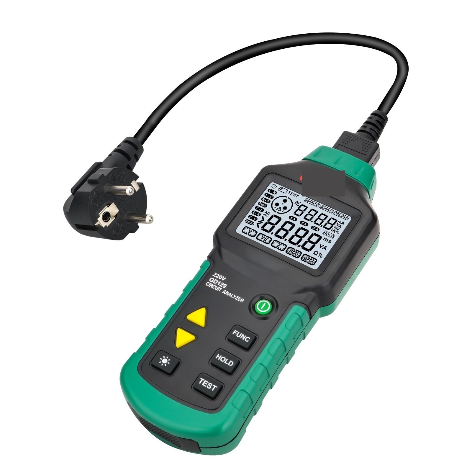 Digital Circuit Analyzer RCD GFCI Tester Electrical Socket Line Fault Test Device with LCD Short Finder