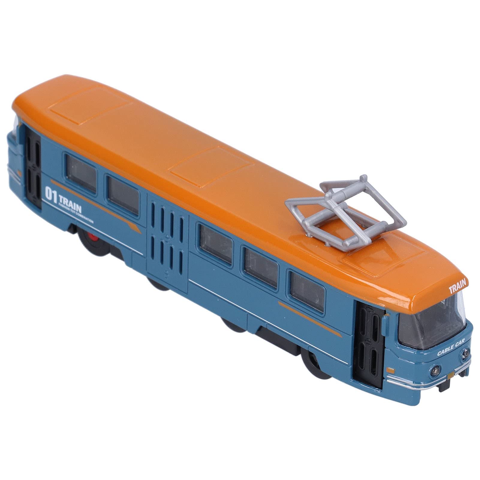 IndusBay® Metal DieCast Alloy Light Rail Pull Back Train Engine Toy Retro Model Tram, Fall-Resistant Desktop Decor Pull Back Door Openable 7 Inches Train Gift for Kids , Blue
