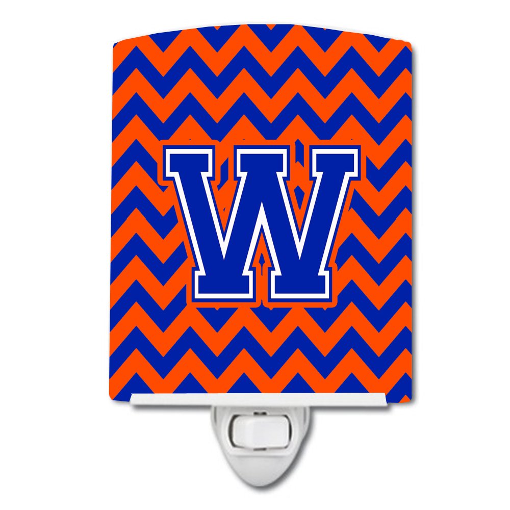 Caroline's Treasures CJ1044-WCNL Letter W Chevron Orange and Blue Ceramic Night Light Compact, UL-Certified, Ideal for Bedroom, Bathroom, Nursery, Hallway, Kitchen, 6x4x3, Multicolor