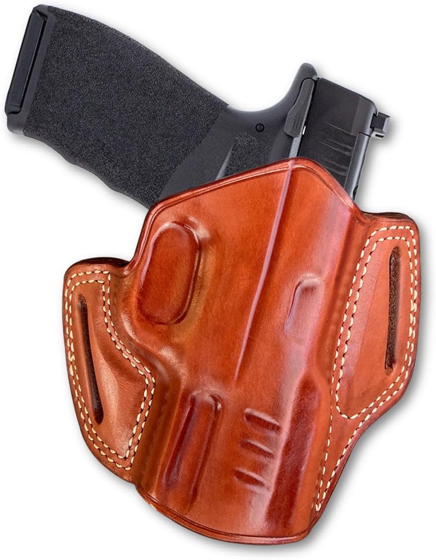 Premium The Ultimate Leather Pancake OWB Belt Holster Open Top Fits Hellcat Pro Compact 3.7-inch. Right Hand Draw, Brown Color #1618#
