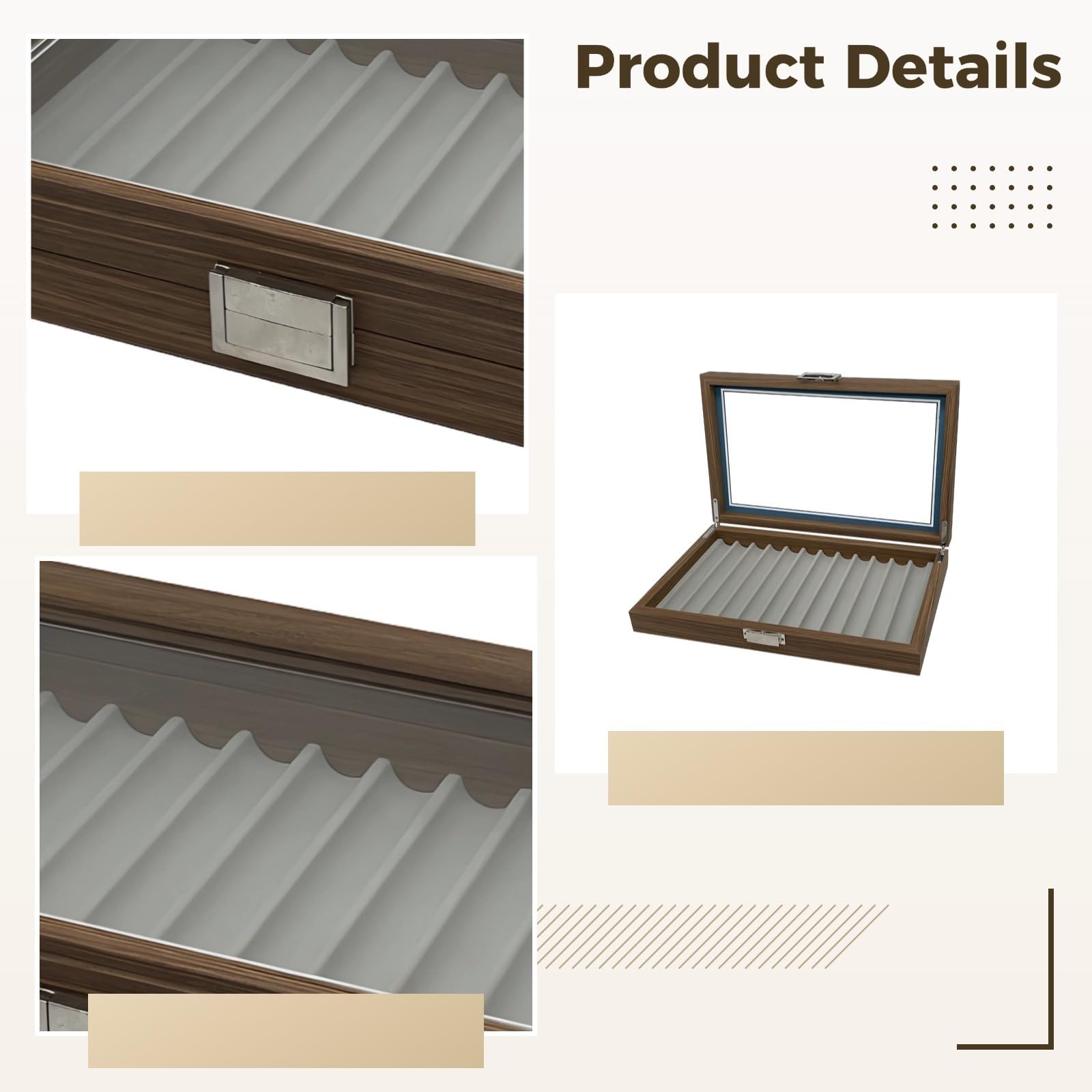 Elegante espositore per penne in legno di noce, con 12 scomparti, con coperchio trasparente e chiusura in metallo, perfetto per collezionisti e decorazioni per scrivania da ufficio