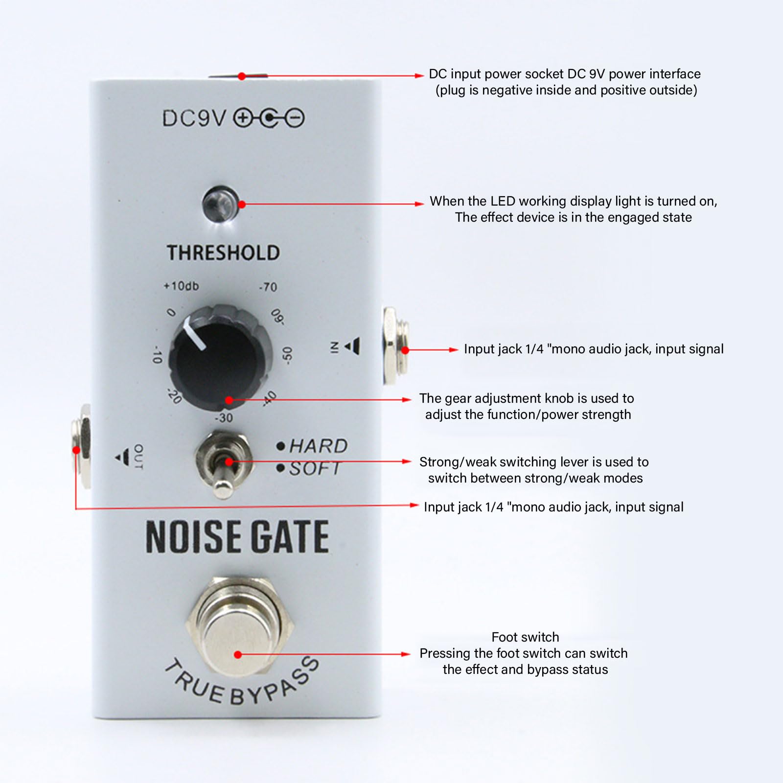 Pedal de control de ruido para guitarra, accesorio eléctrico con efecto supresor de puerta, accesorio de guitarra eléctrica