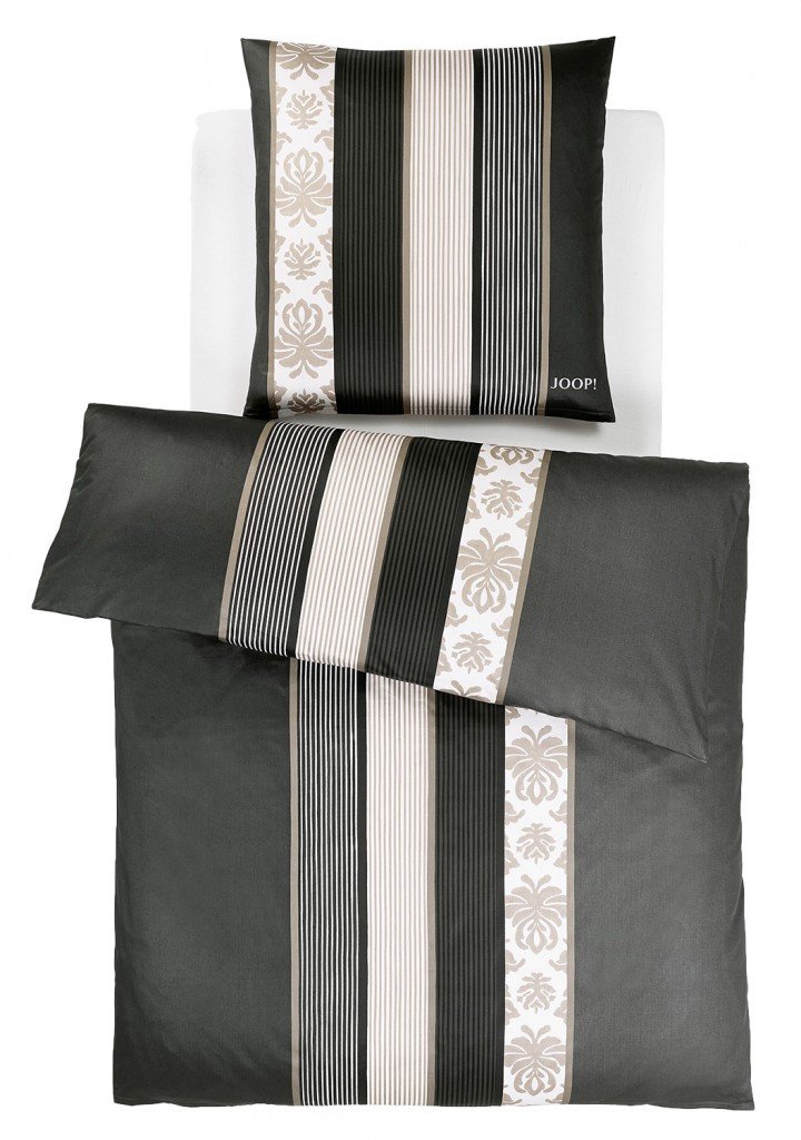 Joop! Mako 4022/9 - Juego de Cama Ropa Cama Satén, Sabanas con Cremallera, 135 x 200 cm, Diseño de Rayas, Color Negro