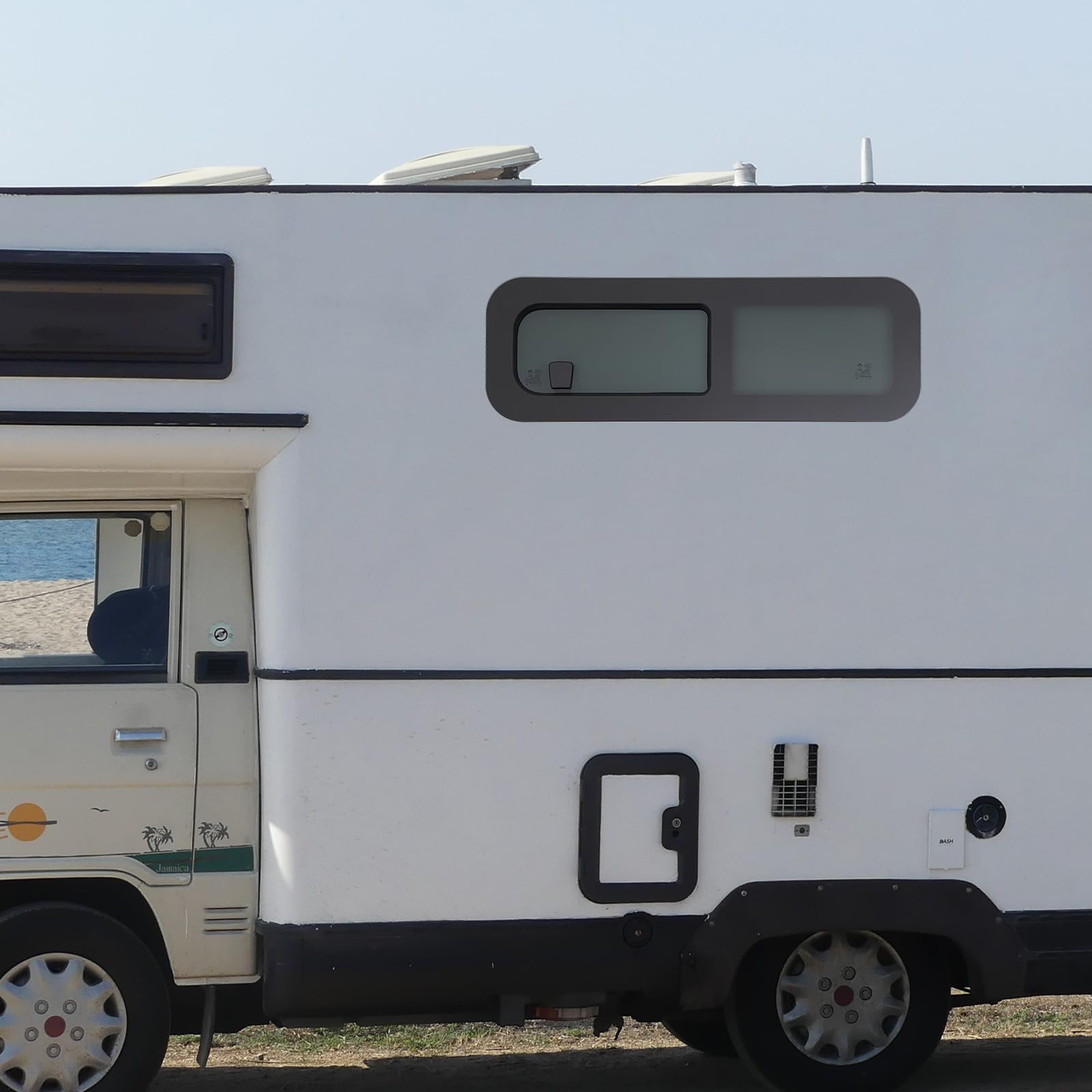 Finestra laterale per roulotte, camper, caravan, con vetro scuro, finestra scorrevole orizzontale, lato conducente (780 x 280 mm)