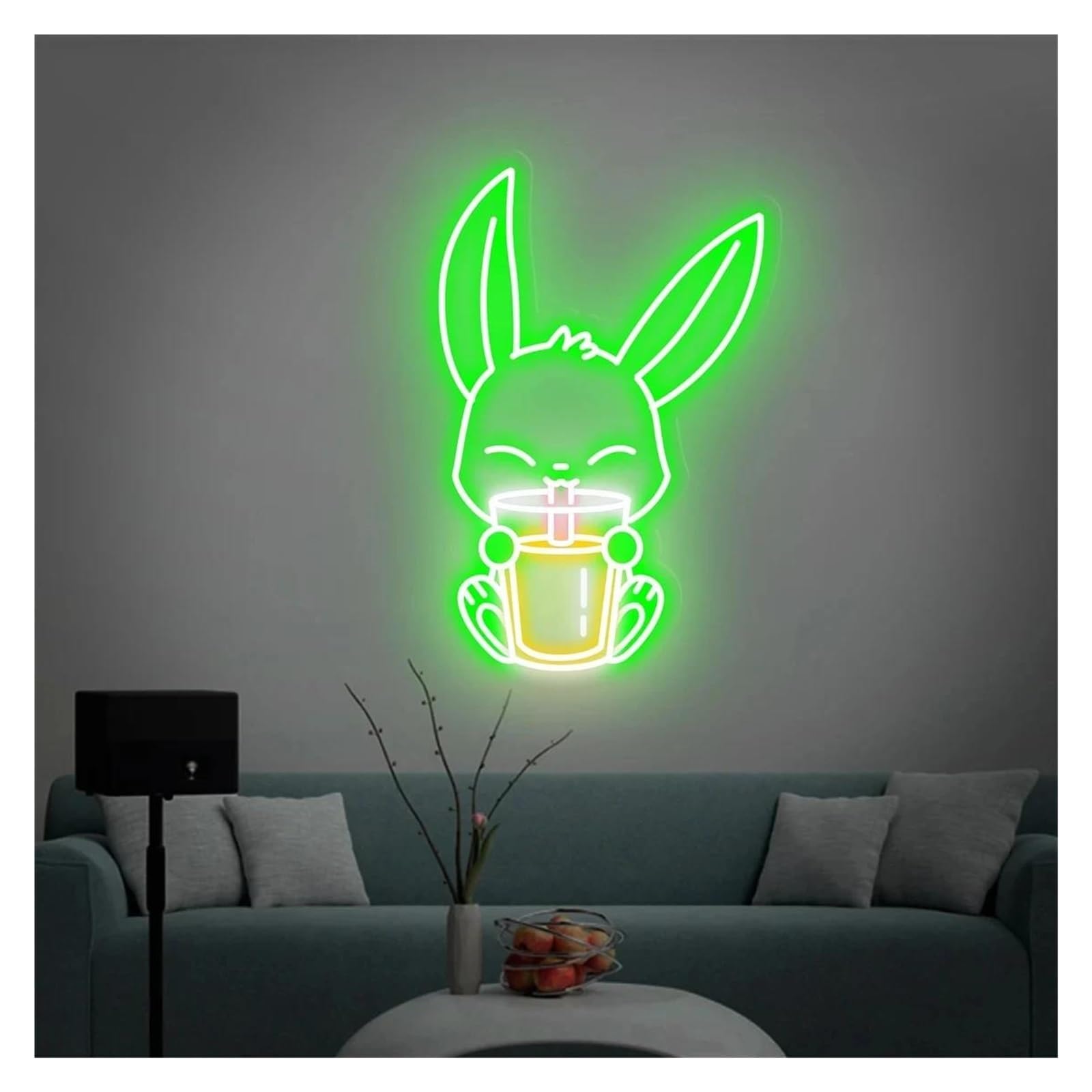 LEMST Signs Lamp Rabbit Drinking Milk Tea Neon Signs USB Powered Adjustable Brightness Bunny Neon Lights, Suitable for Wall Decor(D,45cm)
