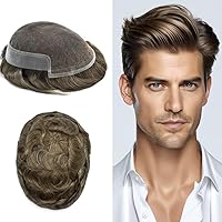 Vista 23 de FACE MIRACLE - Tupé frontal de encaje francés para hombres, sistema de reemplazo de cabello humano de encaje con pieza de pelo de poliuretano