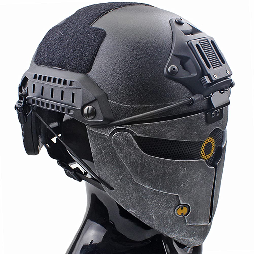 Fast Tactical Helmet Sets, with Full-Cover Military Airsoft Mask, Full Set of Paintball Protective Gear, for Halloween Hunting CS Wargame,Gray,M