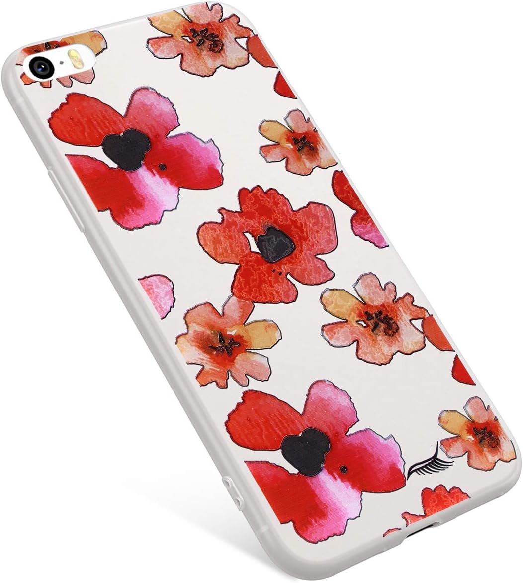 Etui Uposao kompatybilne z iPhone SE, iPhone 5S Premium Matowe Etui Półprzezroczyste Różowy Wzór Kwiat Miękki TPU Silikonowe Etui Odporne na Wstrząsy Ultra Cienkie Hybrid Etui iPhone SE/5S