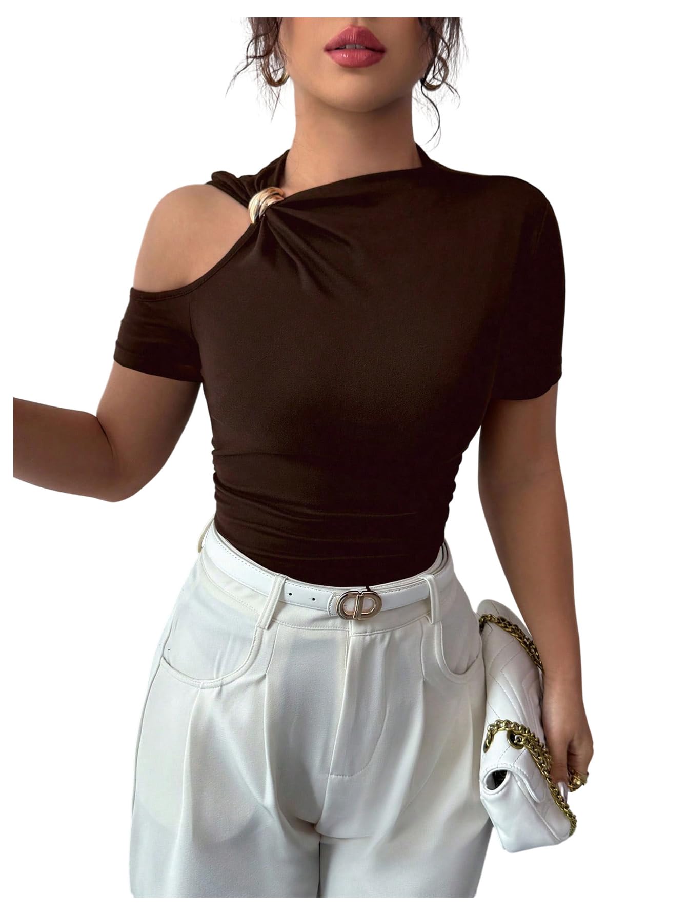 Photo 1 of SweatyRocks Women's One Shoulder Ruched T-Shirt