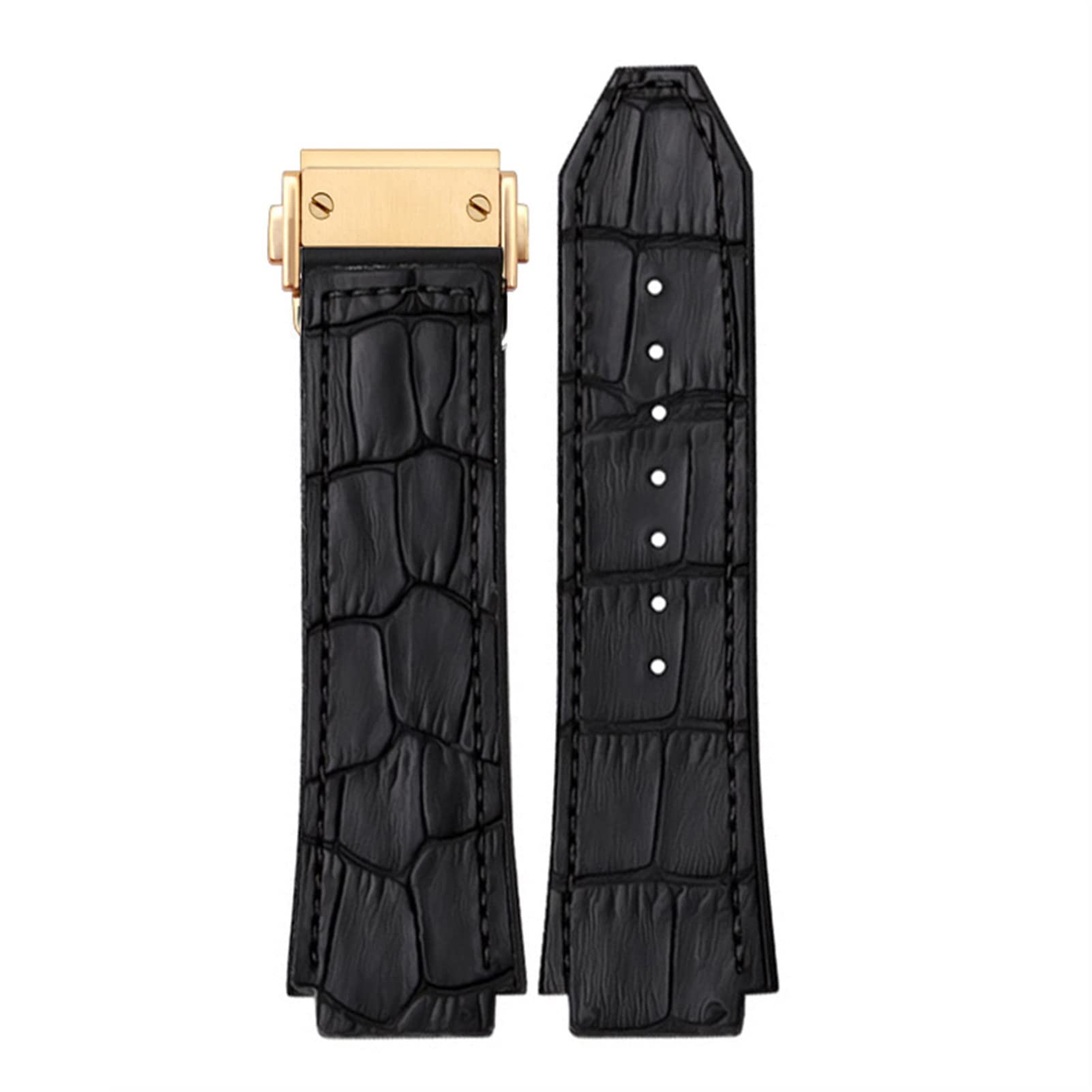 25 * 19mm Real Cow Leather Rubber Watchband Band for HUBLOT Classic Fusion Universe Big Bang Series Men Belt Watch Band Butterfly Buckl