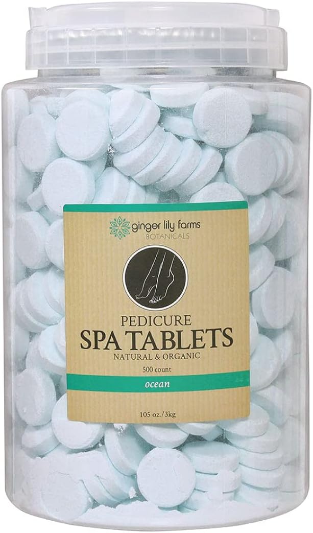 Ginger Lily Farms Botanicals Pedicure Spa Tablets, Natural & Organic, Replenishes Moisture, Softens & Conditions Skin, Ocean Scent, 105 Ounces, 500-Count