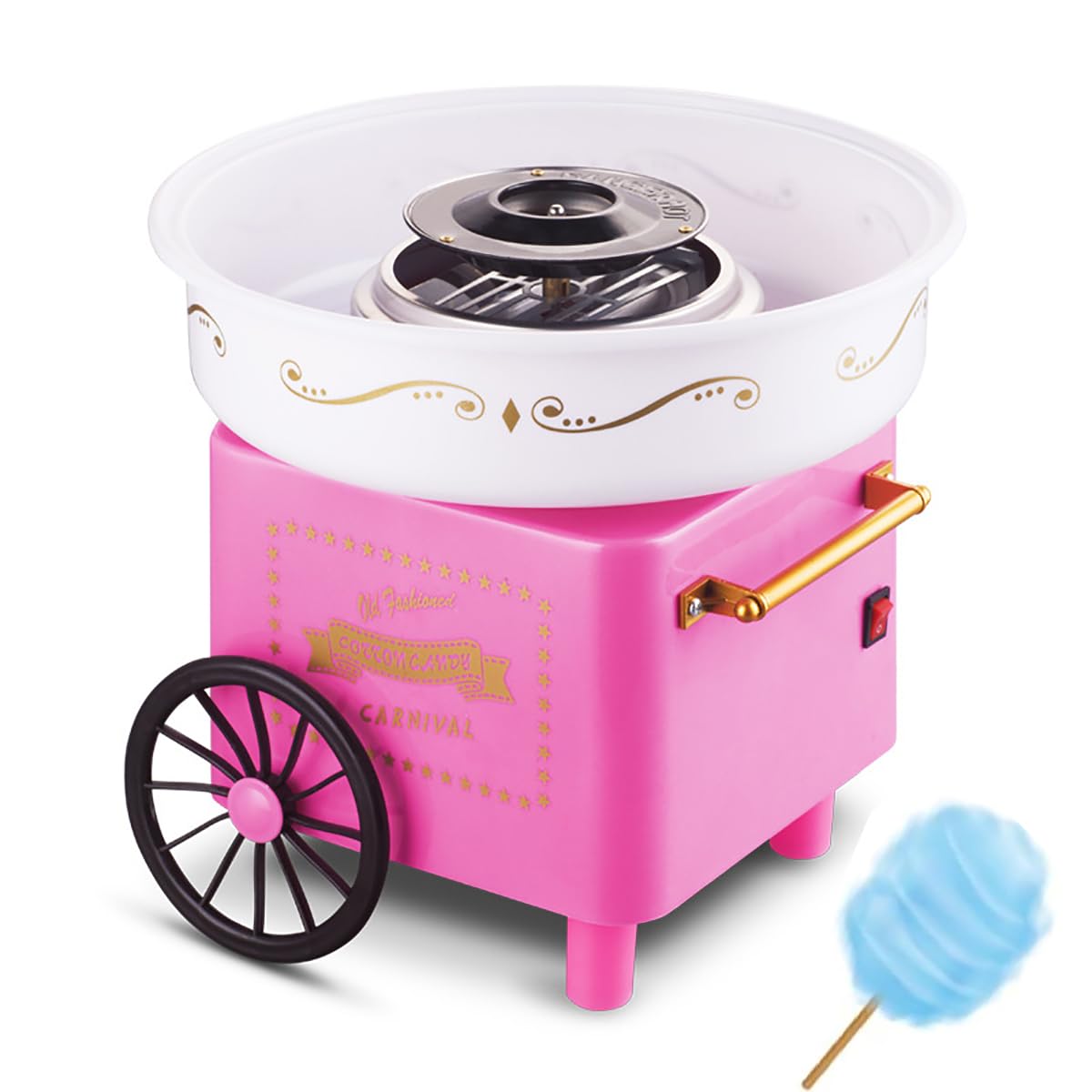 Cotton Candy Machine Pink & Red Retro Cotton Candy Maker with 10 Bamboo Sticks & Plastic Scoop, Effortless Home Sugar Candy Machine Ideal for Family Fun & Parties (PINK)